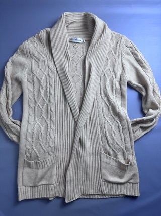 Chaqueta Larga La Morena Beige de Punto Trenzado T
