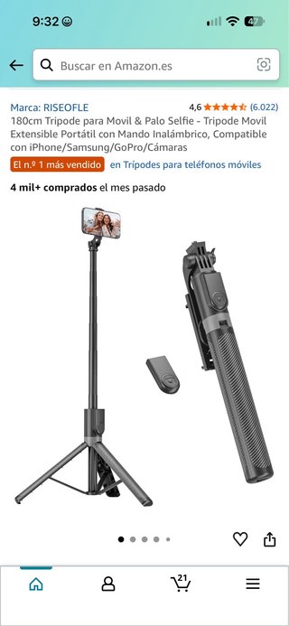 Trípode / soporte y Palo Selfie RISEOFLE 180cm