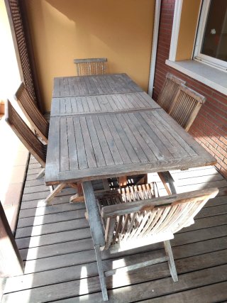 Mesa y 6 Sillas Jardín Madera de Teca extensible