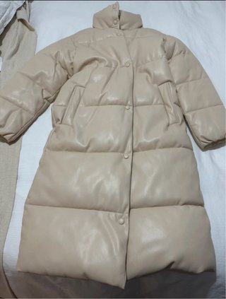 Abrigo Mango Efecto Piel Beige Talla XS