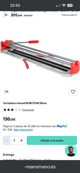 Cortadora Manual de Azulejos RUBI STAR 63cm