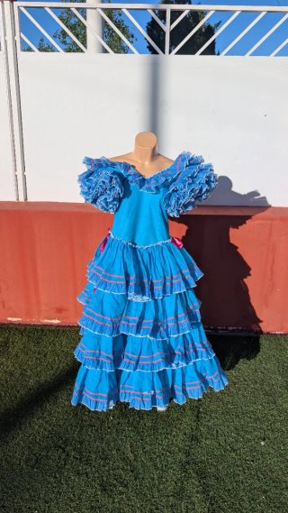 603 Traje de Sevillana Azul y Rosa