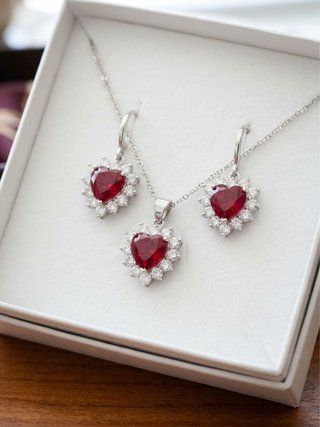 Conjunto de Joyas Corazón Rojo plata 925