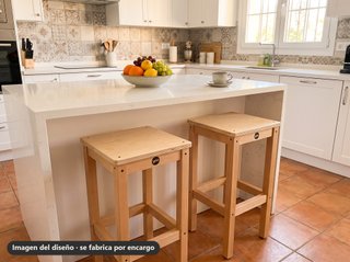Taburete alto de madera de chopo, asiento a 75 cm