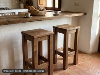 Taburete alto rústico de pino macizo, 75 cm