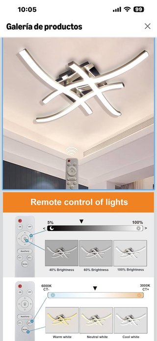 Lámpara de Techo LED con Mando