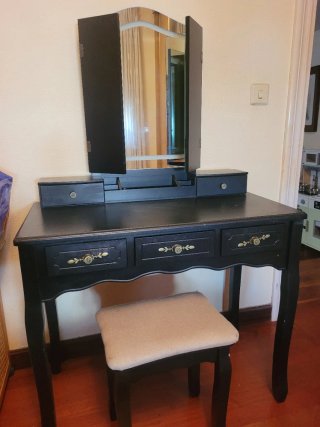 Tocador de Maquillaje Negro con Espejo