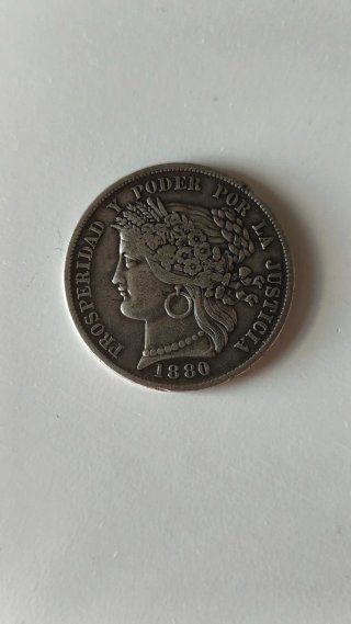 5 pesetas Perú 1880 plata 0.900