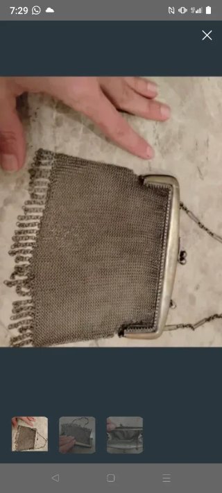 Bolso de malla antiguo metálica plateado