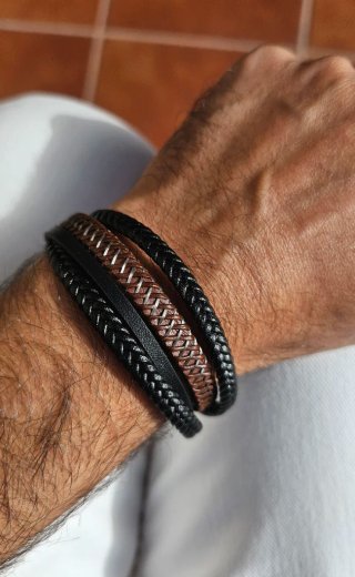 Bracciale da uomo in pelle e acciaio
