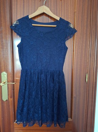 Vestido corto de encaje azul marino