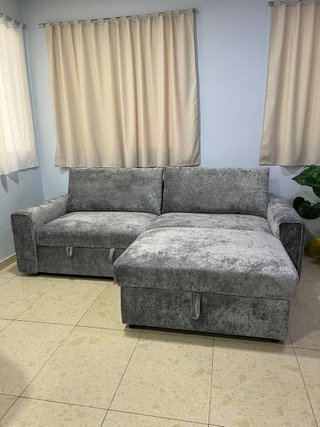 Sofá Cama Moderno Tapizado En Gris Con Almacenaje