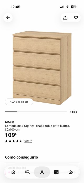 Cómoda Malm Ikea 4 Cajones