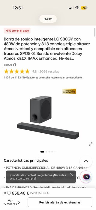 Barra de Sonido LG 480W 3.1.3 canales