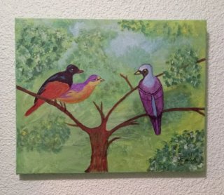 Cuadro "Pájaros coloridos" al acrílico