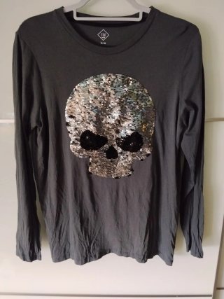 Camiseta Pijama Gris Calavera Lentejuelas 15-16 añ