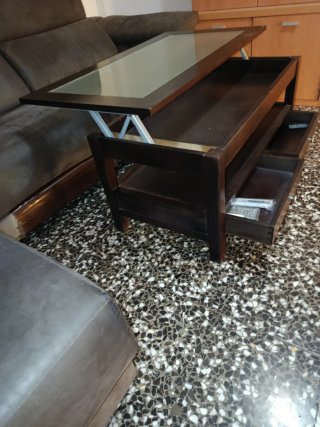 Mesa de centro elevable con cristal