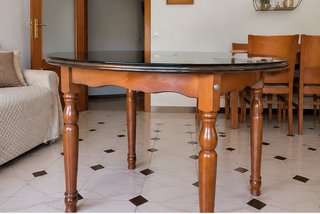 Mesa redonda madera y cristal comedor