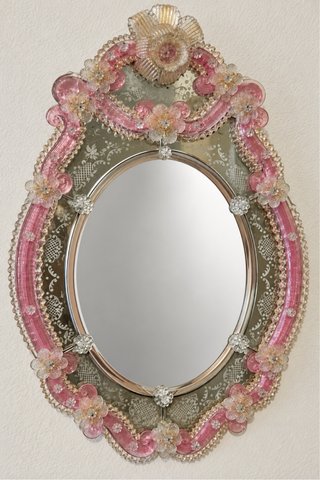 Espejo Veneciano Murano Vintage Rosa