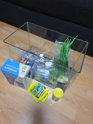 Acuario pequeño con accesorios