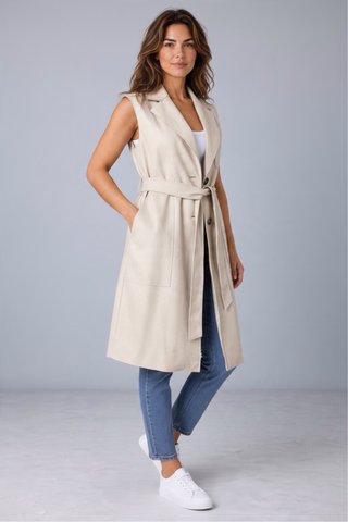 Chaleco Abrigo ZARA Efecto Gamuza Beige talla M