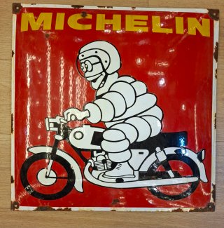 Cartel vintage metal esmaltado convexo de Michelin