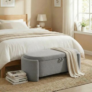 Puff Banco Almacenaje Teddy 129cm Gris Claro