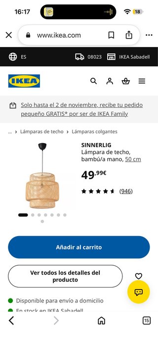 Lámpara de techo SINNERLIG IKEA