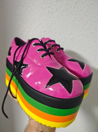 Zapatos plataforma XXL rosa fucsia con est