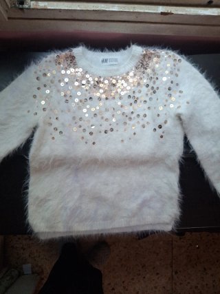 Jersey H&M Blanco con Lentejuelas (4-6 años)