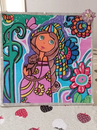 Cuadro Multicolor Mujer con Gatito