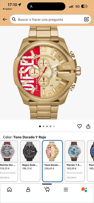 Reloj Diesel Dorado con Detalles en Rojo
