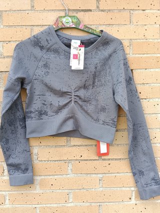 Crop Top Gris Manga Larga Talla L