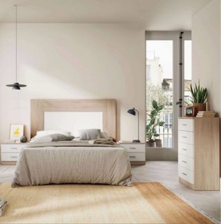 Conjunto Dormitorio Nórdico Blanco y Roble