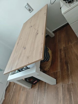 Mesa de centro elevable madera y blanco