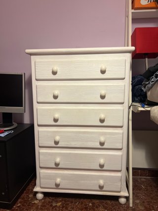 Cómoda de Madera Blanca con 6 Cajones