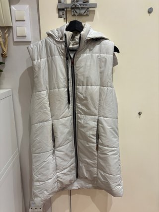 Chaleco largo acolchado beige, talla: M/L
