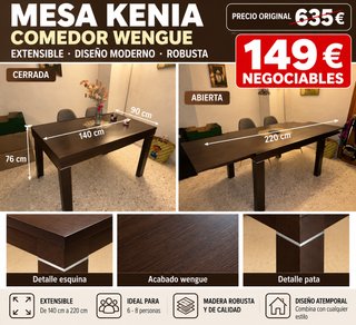 Mesa de Comedor Extensible Wengué