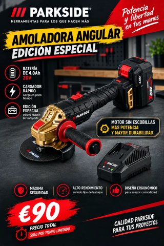 Amoladora Angular Parkside 20V conpleta