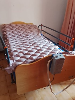Cama geriátrica articulada con carro elevador.