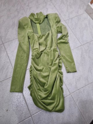 Vestito corto verde in velluto