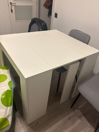 Mesa de comedor blanca de 100x90cm ampliable
