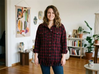 Camisa/ chaqueta de cuadros con flecos