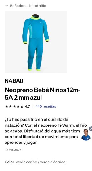 Neopreno Nabaiji Ti-Warm Azul 2mm  2a3 años