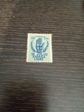 Sello España 18 Julio España Libre 30 Cts.de 1938.