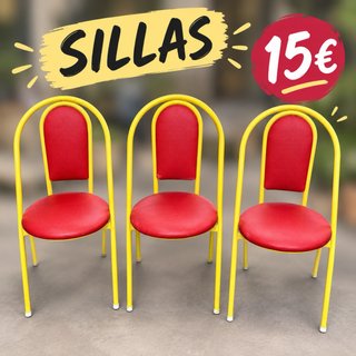 Set de 3 Sillas Amarillas y Rojas