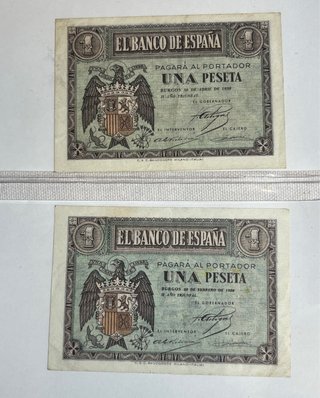 Lote 2 Billetes 1 Peseta 1938