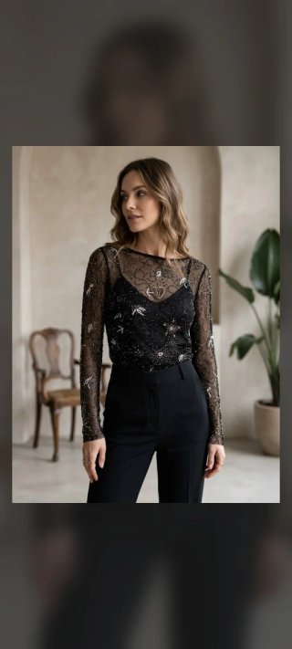 Top Manga Larga Lentejuelas Zara ZW