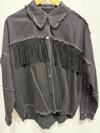 Chaqueta Vaquera Zara Negra con Flecos