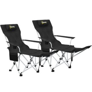 Dos sillas de acampada reclinables de metal, negro